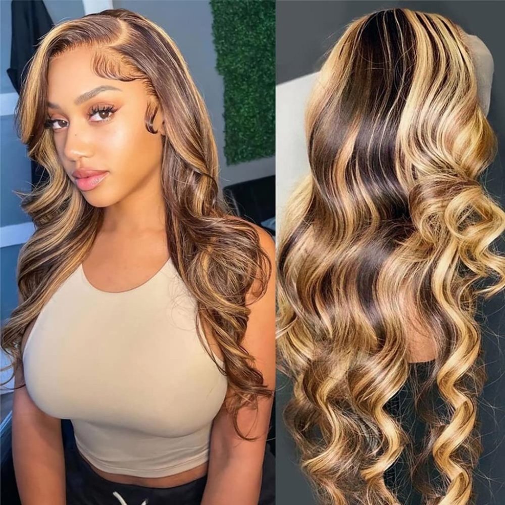 20 Inch 13X4 Human Hair Highlight Honey Blonde Lace Front Wig